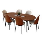 LeisureMod Tule 7-Piece Dining Set in Steel Frame with 6 Upholstered Seat Dining Chairs and 71 Oval Dining Table with Wood Tabletop