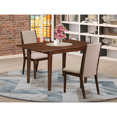 HomeStock 3-Pc Mahogany Finish Rectangular Solid Wood Top With Butterfly Leaf Dining Table Set