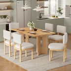 7 Piece Farmhouse Dining Table Set Dining Set for 6, 60 Kitchen Table Set with 6 Upholstered Dining Chairs - ModernLuxe