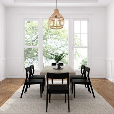Plank+Beam 72 Classic Solid Wood Dining Table Set, Walnut Wirebrush, + 6 Chairs