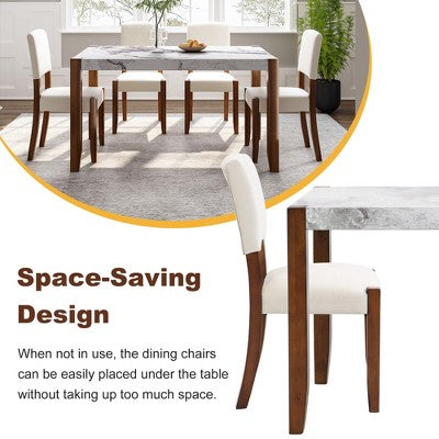 Faux Marble Dining Table Set for 4, 5 Pieces Rectangle Dining Table with 4 Upholstered Chairs for Small Space Kictchen