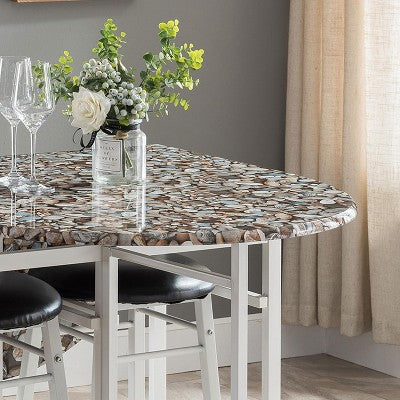 Kings Brand Furniture  Akins 3-Piece Drop-Leaf Dinette Set with Faux Marble Tabletop and Faux Leather Stools