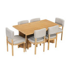 7 Piece Farmhouse Dining Table Set Dining Set for 6, 60 Kitchen Table Set with 6 Upholstered Dining Chairs - ModernLuxe