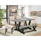 HomeStock 6-Piece Rectangle Natural Oak Finish Solid Wood Top Dining Table with 1-Bench, 4-Chairs
