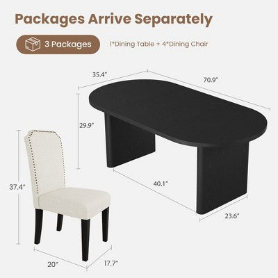 70.8 Inch Oval Dining Table with Upholstered Dining Chairs, Kitchen Table with Thick Sturdy Wooden Base, High Back Dining Chair with Solid Wood Legs