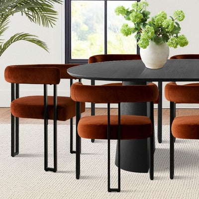 Expandable Round to Oval Dining Table Set with 8 Velvet Chairs, 3-in-1 Pedestal Dining Set, Seats 4 to 8, Modern Dining Room Set-Panipeachy