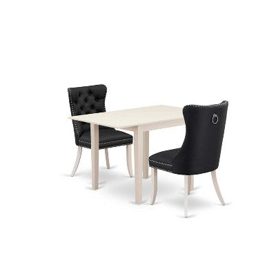 HomeStock 3-Pc Linen White Finish Rectangular Solid Wood Top with Dropleaf Dining Table Set