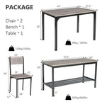 Costway 4pcs Dining Table Set Rustic Desk 2 Chairs & Bench w/ Storage Rack
