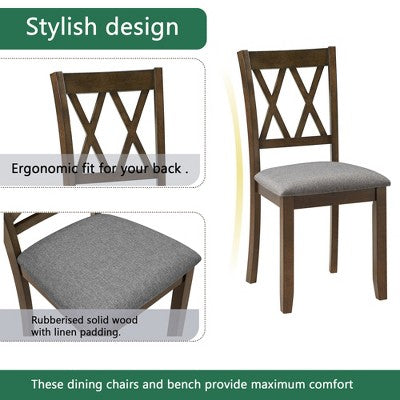 GDFStudio Andrea Modern Wood and Fabric 5 Piece Dining Set with Cross-Back