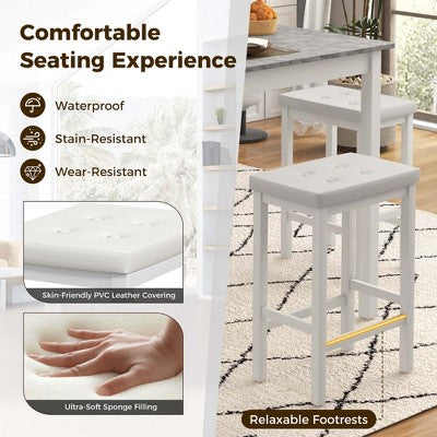 Costway 5 PCS Bar Table Set Square Dining Table & 4 PVC Leather Upholstered Bar Stools Brown/White