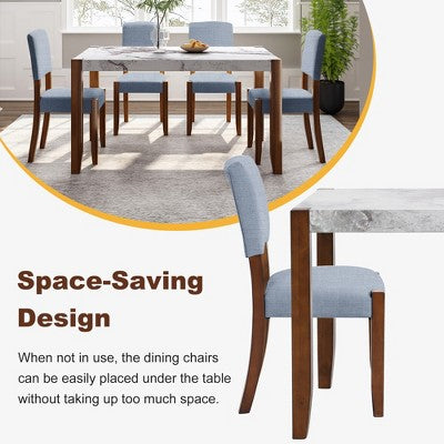 Faux Marble Dining Table Set for 4, 5 Pieces Rectangle Dining Table with 4 Upholstered Chairs for Small Space Kictchen