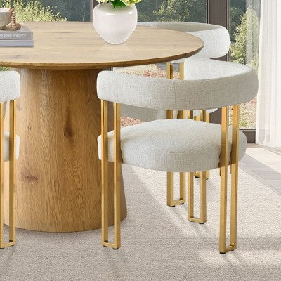 47-83 Extendable Dining Table Set for 4, Natural Wood-Tone Table and 4 Chenille Chairs with Metal Legs, Ideal for Kitchen-Panipeachy