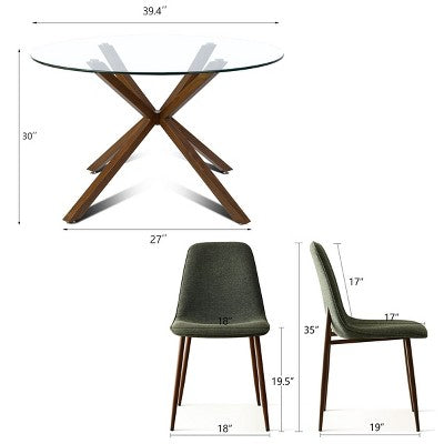 Olive+Oslo 5-Piece Dining Table Set for 4, Round Glass Dining Table with 4 Upholstered Dining Chairs Walnut Legs-Panipeachy