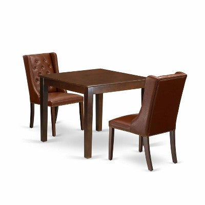 HomeStock 3-Pc Mahogany Finish Solid Wood Top Dining Table Set