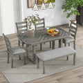 6 PCS Rubber Wood Dining Table Set with Beautiful Wood Grain Veneer Tabletop and Soft Cushion-ModernLuxe