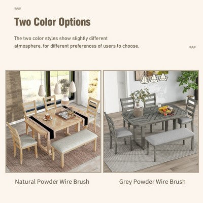 6 PCS Rubber Wood Dining Table Set with Beautiful Wood Grain Veneer Tabletop and Soft Cushion-ModernLuxe