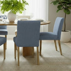47-83 Extendable Dining Table Set for 6, Natural Wood-Tone Table and 6 Linen Armless Chairs with Solid Wood Legs for Dining Room-Panipeachy