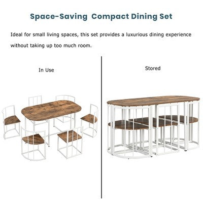Modern Marble Dining Table Set for 6 with Metal Frame, Rectangular Marble Sticker Table and 6 Chairs for Dining Room Kitchen