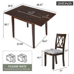 3 Piece Expandable Dining Set with 2 Upholstered Chairs, Wood Dining Table with Drop Leaf for Small Place