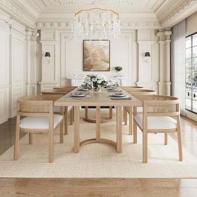 Christopher Knight Home Lythor 7 Piece Cane and Rubberwood Upholstered Dining Set