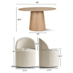 Round Dining Table Set For 6, Upholstered Barrel Dining Chairs With Castors, Linen Blend Fabric, Curved Back Support - Panipeachy