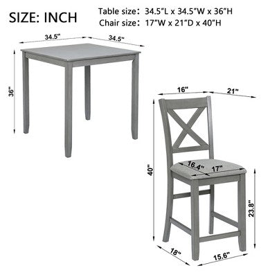 CLIHOME 5 Pieces Dining Table Set, Set for 4 Wooden Kitchen Dining Square Table Set with Square Table and 4 Upholstered Chairs