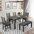 6-Piece Farmhouse Dining Table Set Dining Set with Rustic Dining Table, 4 High-back Dining Chairs and Bench, Natural Wood Wash/Gray-ModernLuxe