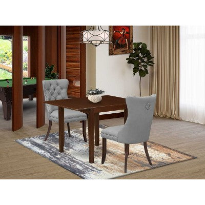 HomeStock 3-Pc Mahogany Finish Rectangular Solid Wood Top with Dropleaf Dining Table Set