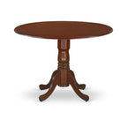 HomeStock Belmont 5Pc Dining Set Includes a Round Dinette Table with Drop Leaves and Four Double X Back Linen Seat Kitchen Chairs, Mahogany Finish