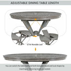 Farmhouse Extendable Round Dining Set for 4, Kitchen Dining Table Set with 4 Upholstered Dining Chairs for Dining Room