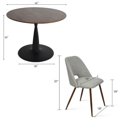5 Piece Dining Set for 4 Round Walunut Dining Table with Metal Pedestal Base + 4 Upholstered Armless Chairs for Dining Room,Kitchen-Panipeachy