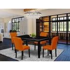 HomeStock 5-Piece Rectangle Black Finish Solid Wood Top Dining Table with 4 Parson Chair