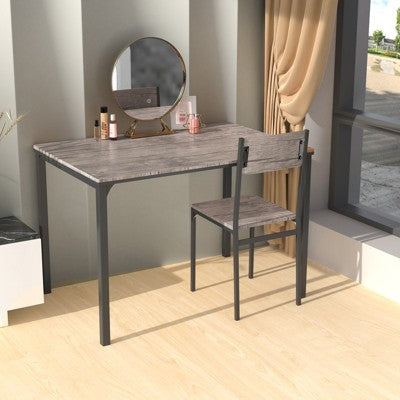 Costway 4pcs Dining Table Set Rustic Desk 2 Chairs & Bench w/ Storage Rack