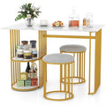 Costway 3 Piece Dining Table Set w/ 2 Stools 2-tier Storage Shelf Upholstered Seat