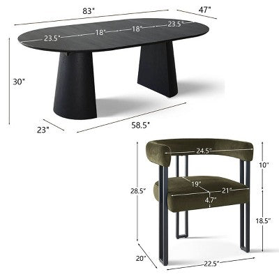 Expandable Round to Oval Dining Table Set with 8 Velvet Chairs, 3-in-1 Pedestal Dining Set, Seats 4 to 8, Modern Dining Room Set-Panipeachy
