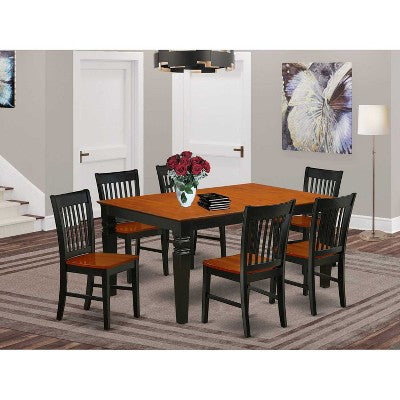 HomeStock 7-Piece Rectangle Black & Cherry Finish Solid Wood Top Dining Table with 6-Chairs