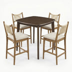 Christopher Knight Home La Modern 5 Piece Rubber Wood Upholstered Counter Set with Square Table and Rope Design