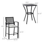 3pcs Patio Bar Set with Soft Cushion, Rattan Wicker Outdoor Furniture Set for Backyards, Lawn, Deck