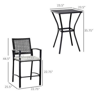 3pcs Patio Bar Set with Soft Cushion, Rattan Wicker Outdoor Furniture Set for Backyards, Lawn, Deck