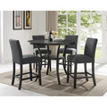 Biony Espresso Wood Counter Height Dining Set with Grey Fabric Nailhead Stools