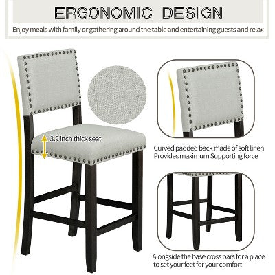 5-Piece Counter Height Dining Table Set Dining Set with Classic Dining Table and 4 Cushioned Dining Chairs, Natural Wood Wash/Espresso-ModernLuxe