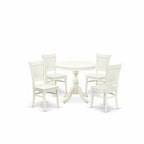 HomeStock Linen White Round Pedestal Dining Table and 4 Chair Set
