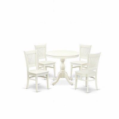 HomeStock Linen White Round Pedestal Dining Table and 4 Chair Set