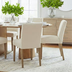 47-83 Extendable Dining Table Set for 6, Natural Wood-Tone Table and 6 Linen Armless Chairs with Solid Wood Legs for Dining Room-Panipeachy