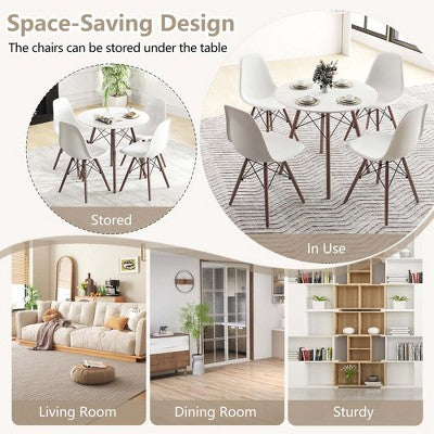 Costway Dining Table Set Modern 5 PCS For 4 Round Dining Room Table Set with Solid Wood Leg Black/Brown/White