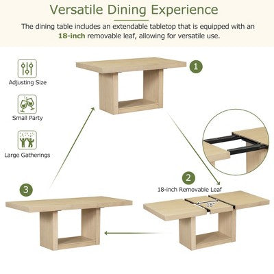 6 Piece Extendable Dining Table Set Dining Set with Removable Leaf, 4 Upholstered Dining Chairs and Bench, Natural+Beige - ModernLuxe