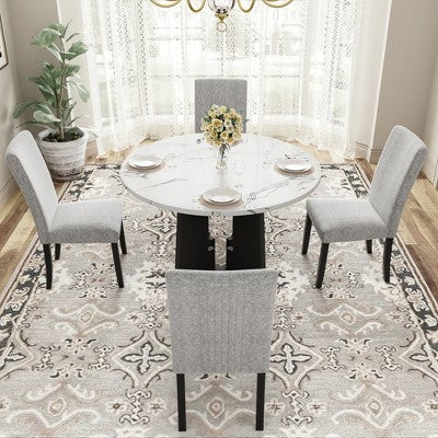 5-piece Round Dining Table Set Dining Set with 4 Upholstered Chairs for Dining Room, Kitchen and Living room, Beige/Black/Gray/White-ModernLuxe