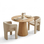 Round Dining Table Set with 2 Chenille Armchairs, Modern Pedestal Table and Upholstered Chairs with Full Back and Arms-Panipeachy