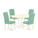HomeStock 5-Pc Linen White Finish Solid Wood Top - Dining Room Set with Dropleaf - Seats 4
