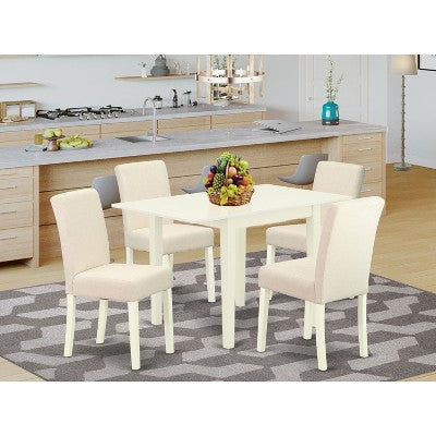5-Piece Linen White Finish Solid Wood Top - Dining Room Set (Seats-4)